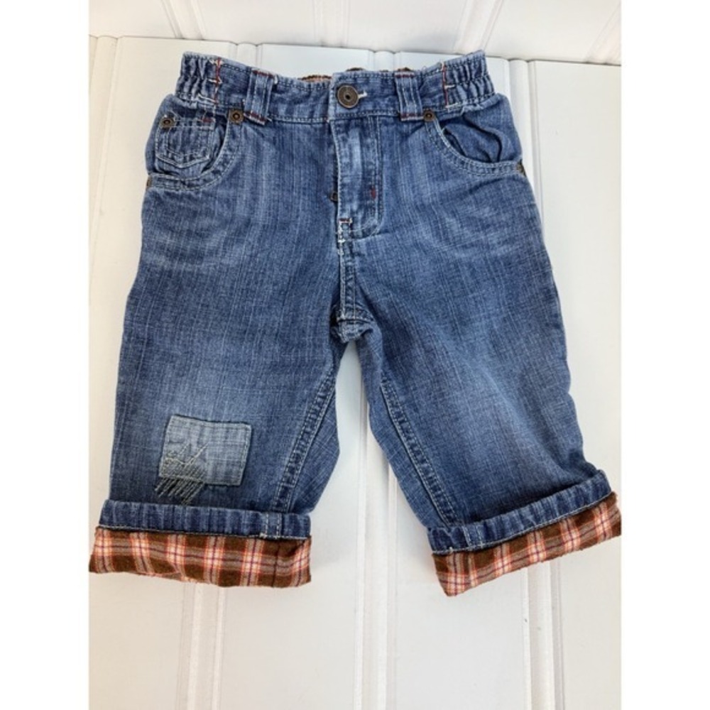 OshKosh B'gosh Genuine Baby Jeans 9M Plaid Cuff Lined‎ Unisex Denim - Picture 2 of 10